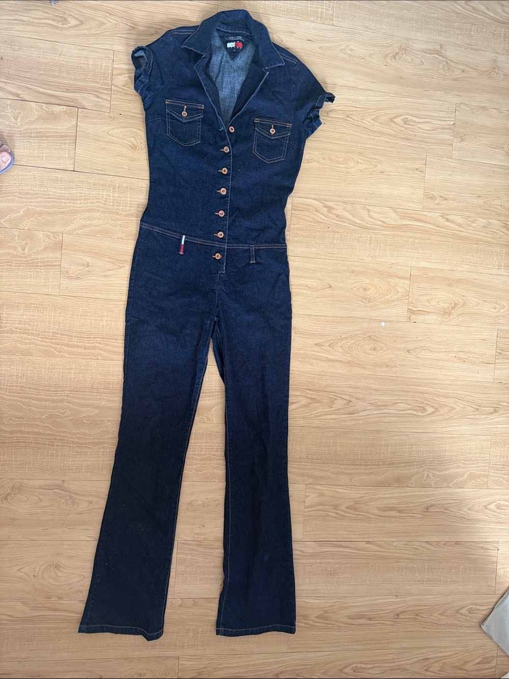 Tommy Hilfiger Navy Denim Short-Sleeve Jumpsuit Overalls . Like new